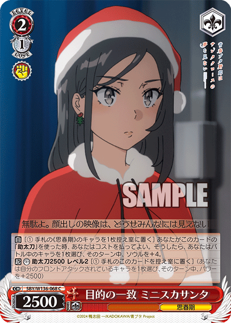 Matching objectives: Mini-skirt Santa